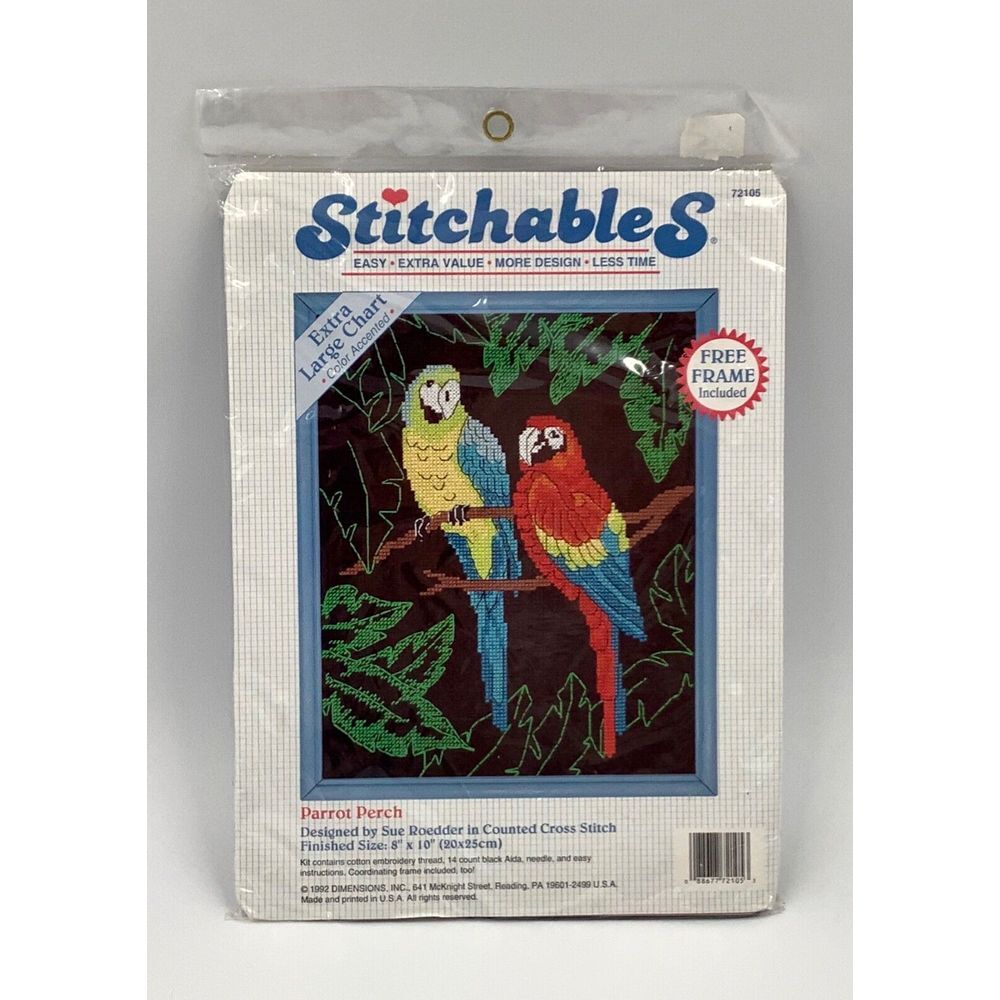 Stitchables Dimensions Parrot Perch Counted Cross Stitch Kit‎ #72105 Frame NEW